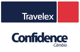 Logotipo da Travelex com a palavra Confidence Câmbio abaixo.